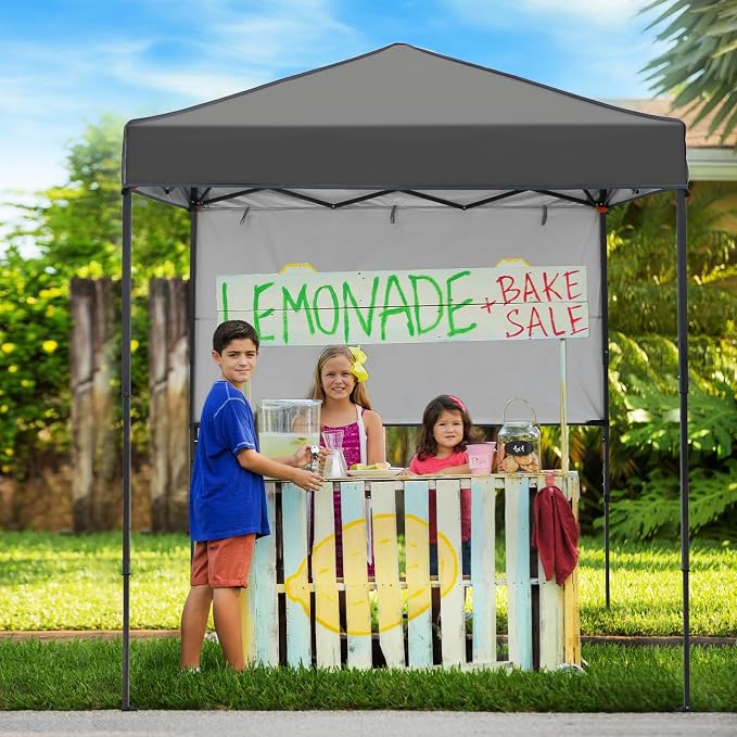6x4 Pop Up Canopy Tent with Half Wall Panel, Instant Portable Beach Canopy, Outdoor Tent with Carry Bag for Camping, Sports, Tailgating, Events, Dark Gray
