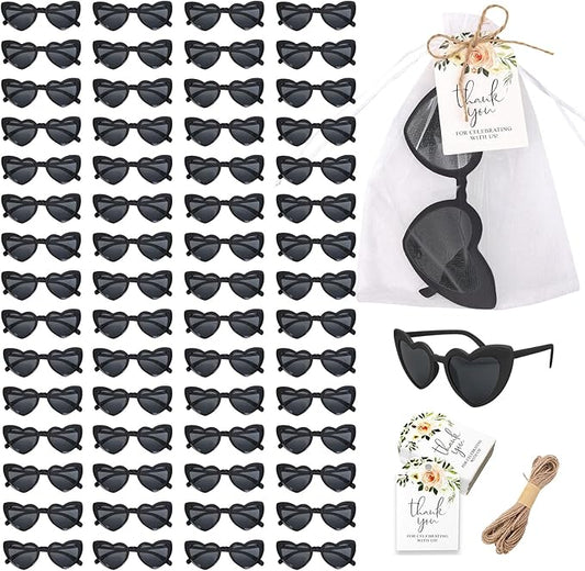60 Sets of Heart-Shaped Sunglasses, Bulk Wedding Party Favors, Souvenirs and Reception Gifts for Guests