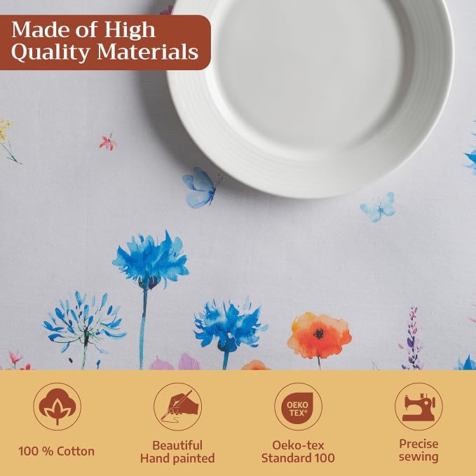 Maison d' Hermine Table Cloth Rectangle Table 100% Cotton 54 x 72 Inches Tablecloth Reusable Decorative for Dining Kitchen Room Farmhouse Party Home Hotel Restaurant Spring Summer- Flower In The Field