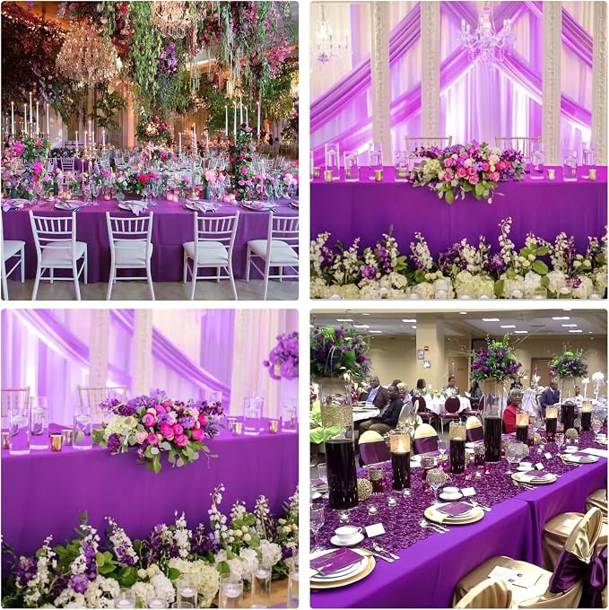 4 Pack Rectangle Tablecloth 90x132Inch Purple Rectangle Tables Washable Polyester Table Cover for Wedding Dining Table Buffet Parties Banquet Decoration（Purple）