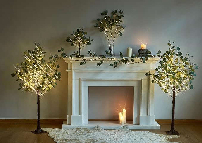 LITBLOOM Lighted Eucalyptus Garland Battery Operated with Timer 6FT 96 LED Artificial Greenery Twig Vine Lights for Room Stairs Mantle Wedding Holiday Decoration Indoor Outdoor