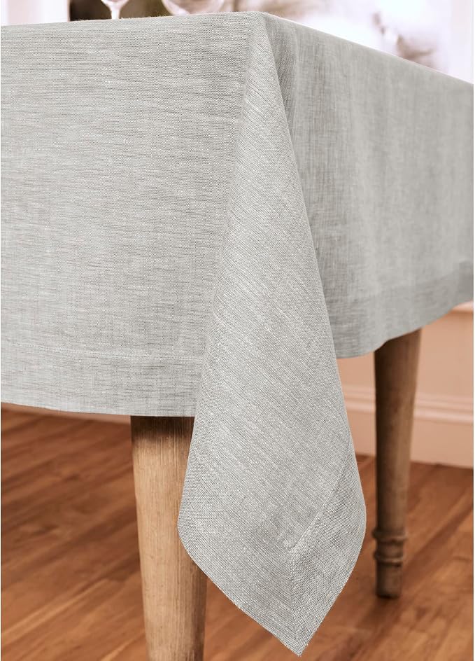 Solino Home Linen Tablecloth 60 x 90 Inch - 100% Pure Linen Oyster Grey Table Cloth for Rectangle Tables - Athena, Machine Washable Tablecloth for Summer