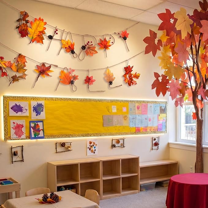 Norme 2 Pcs Happy Fall Party Decorations Happy Fall Maple Leaves Banner with Hemp Rope Metal 3D Wrought Iron Autumn Garland Rustic Thanksgiving Hanging Sign for Home Porch Fireplace Decor Supplies