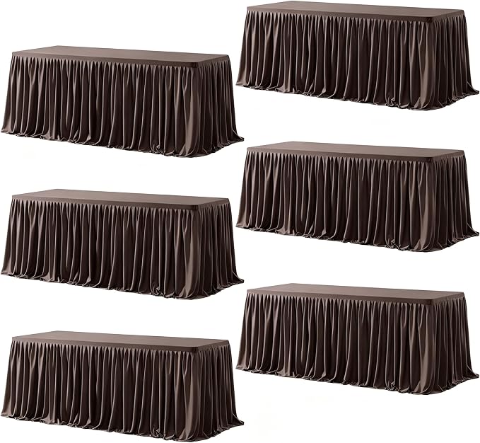 Wish Care 6 Pack Brown Rectangle Table Clothes for 8 Foot Tables, Polyester Fitted Tablecloths 8ft Stretch Table Cover for Wedding, Birthday, Parties, Trade Show, Craft Show