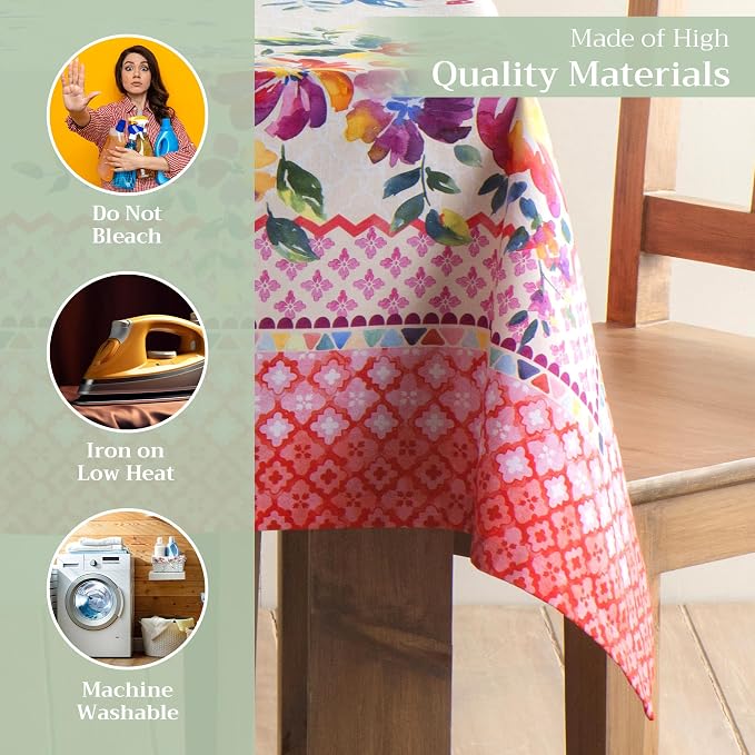 Maison d' Hermine Table Cloth Rectangle Table 100% Cotton 70 x 90 Inches Tablecloth Reusable Decorative for Dining Kitchen Room Farmhouse Party Home Hotel Restaurant Spring Summer - Rose Garden