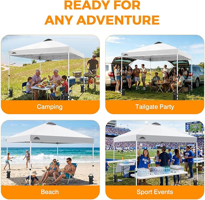 EAGLE PEAK Pop Up Canopy Tent with Wheeled Carry Bag, 8 Stakes, 4 Ropes, 4 Weight Bags, Easy Set Up Tent Canopy, 10x10 ft, 100sqft of Shade, White