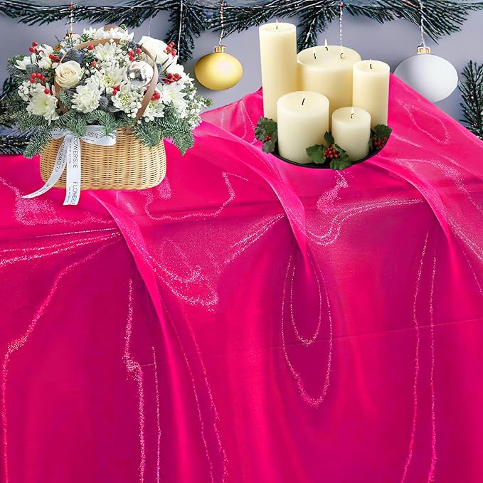 MDS Pack of 45 Yard Sheer Organza Fabric for Wedding Party Home Event Banquet Decorations, Backdrop Curtain Craft Dress Sewing Fashion DIY Crystal Organza Tulle Fabric Bolt 44” Wide - Magenta