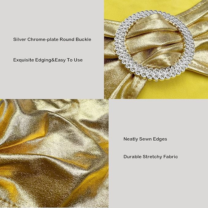 Spandex Chair Sashes Bands 50PCS Stretch Chair Ties Bows with Buckle Slider for Wedding Party Banquet Decoration (Metallic Gold)…