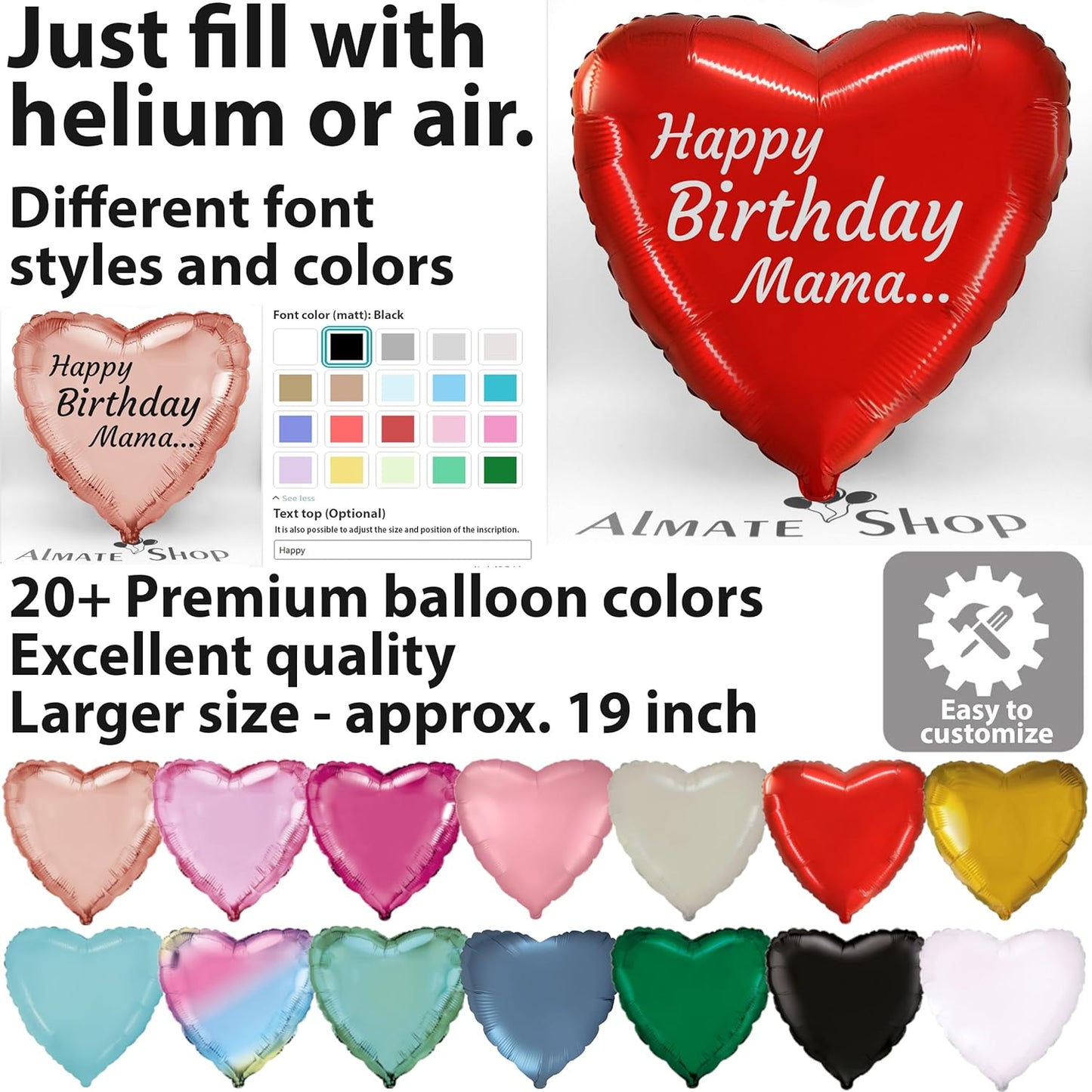 Сustom Balloons Name Personalized foil Balloon Heart 19 inch Satin and Glossy Colors Any Text Gift Idea Surprise Customizable Birthday Wedding Anniversary Party Decoration Gifts Surprise