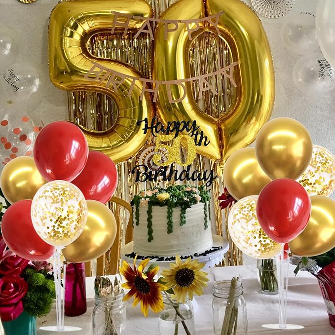 TONIFUL Red and Gold Balloon Stand Kit with Balloons for 2026 Graduation,Christmas,Wedding,Anniversary,Chinese New Year,Birthday Party Decorations,New Years Party Supplies 2026 (4 Set)
