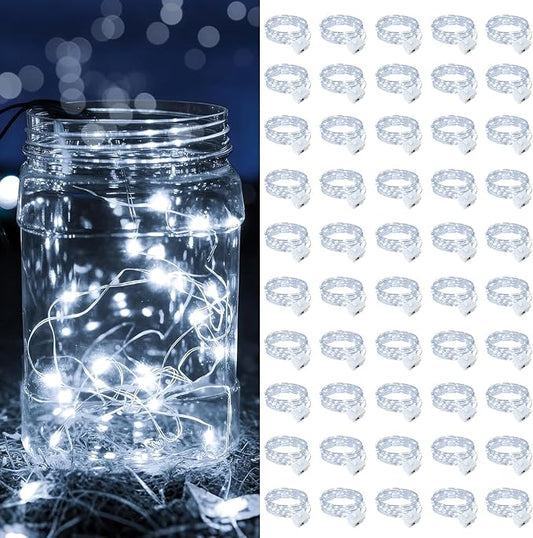 50 Pack White Fairy Lights Battery Operated, 7ft 20 LED Mini String Twinkle Lights for Christmas Halloween Easter Mason Jars Centerpiece Table Decorations (50, White)