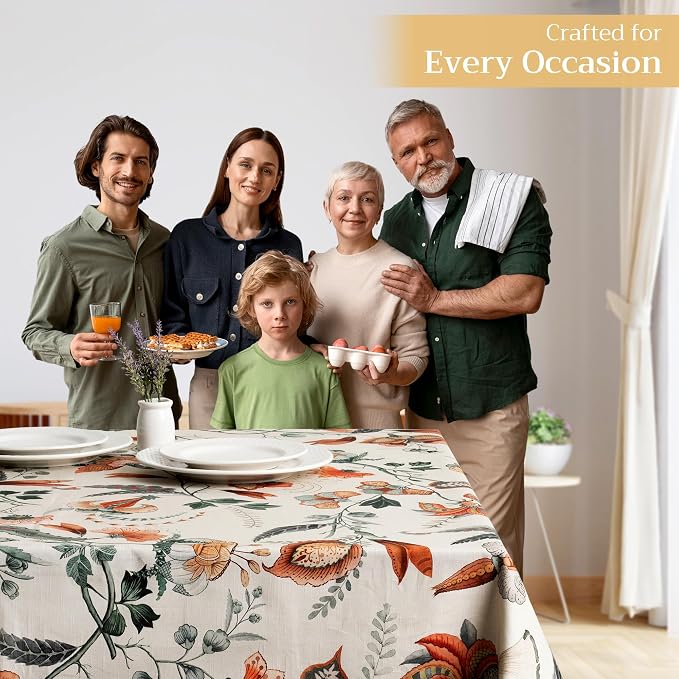 Maison d' Hermine Table Cloth Rectangle Table 100% Cotton 54 x 72 Inches Fall Tablecloth Reusable Everyday Use for Thanksgiving Christmas Decorations Dining Farmhouse Party (Dalida)