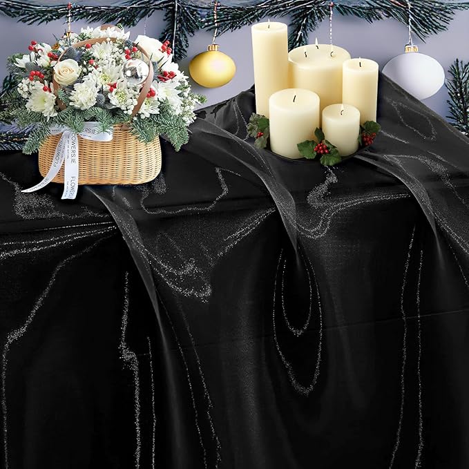 MDS Pack of 65 Yard Sheer Organza Fabric for Wedding Party Home Event Banquet Decorations, Backdrop Curtain Craft Dress Sewing Fashion DIY Crystal Organza Tulle Fabric Bolt 44” Wide - Black