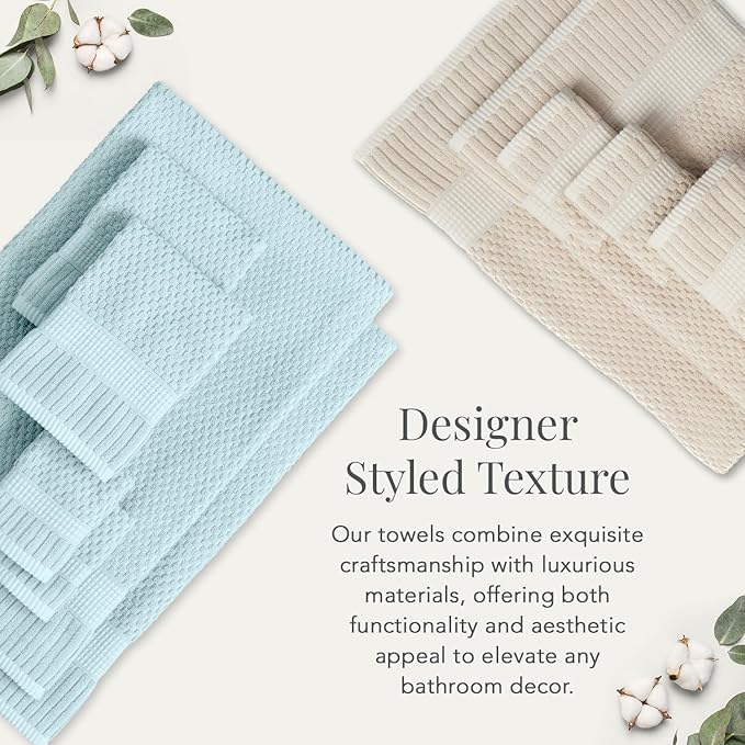 NY Loft 100% Cotton Towel Set 6 Piece | Super Soft & Absorbent Quick-Dry 2 Bath Towels 2 Hand Towels & 2 Washcloths |Textured and Durable Cotton | Trinity Collection (6 Piece Set, Seafoam)
