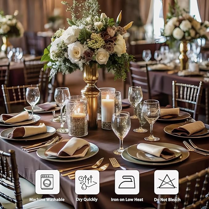 8 Pack Brown Table Cloth 60 x 102 Inch Rectangular Tablecloths for 6 Foot Rectangle Tables, Wrinkle Resistant Brown Tablecloth Washable Polyester Fabric for Buffet Wedding Party Banquet