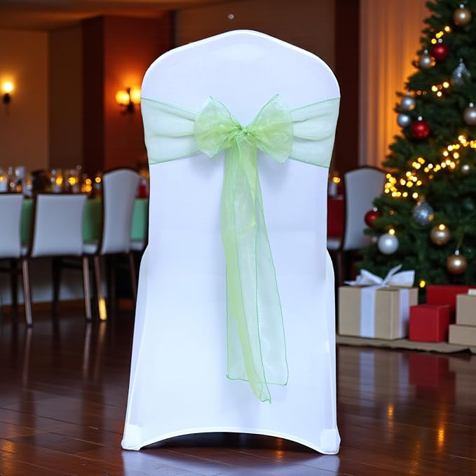 MDS® Pack of 75 Organza Chair Sashes for Wedding Decoration, Reusable Sheer Chair Bows for Banquet Chair Cover, Reception, Bridal Shower, Baby Shower, Birthday Party & Special Events - Apple Green