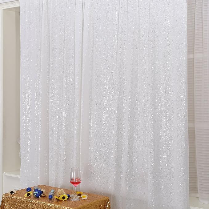 Poise3EHome White Sequin Backdrop, 10Ft x 10Ft Glitter Photography Background Curtains, Sequence Drapes for Party Baby Shower Wedding Birthday Christmas Thanksgiving Halloween Decoration