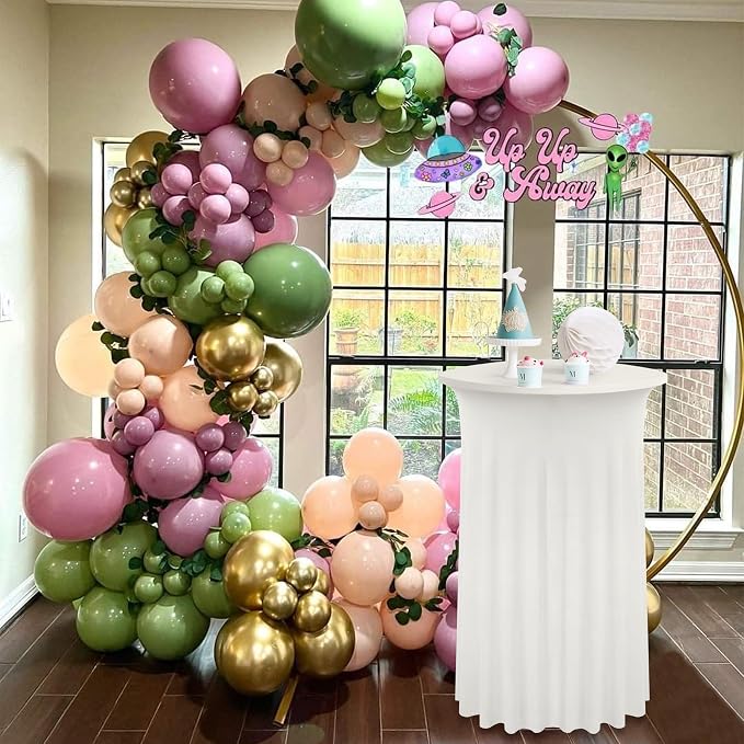 4 Pack Ivory High Top Cocktail Tablecloths Round 36inch×43inch, Wrinkle Free Stretch Spandex Cocktail Table Cloth Covers for Party Wedding Banquet Baby Shower Birthday