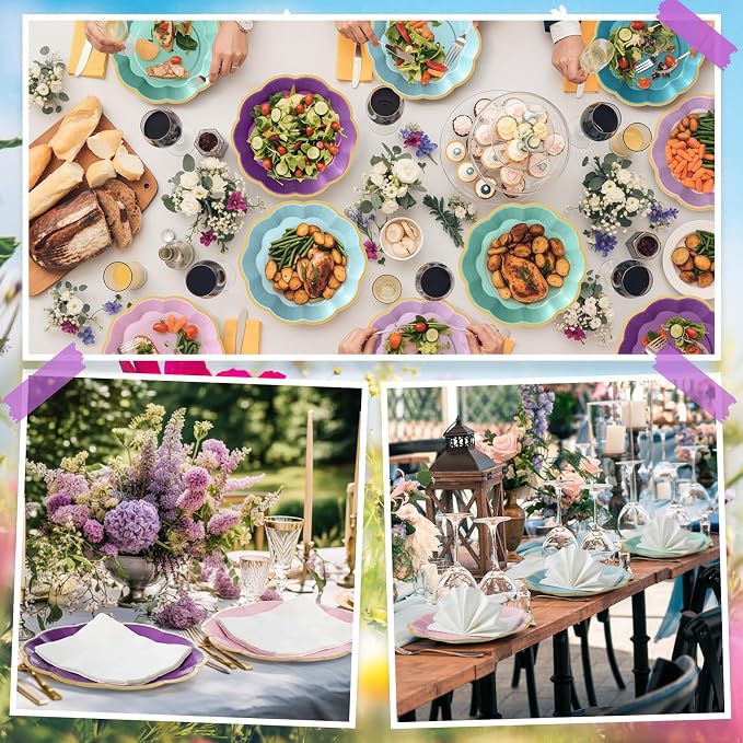 72 Pcs Mermaid Paper Plates 9 Inch Pink Blue Purple Scalloped Paper Disposable Dinner Dessert Plates for Seashell Sea Birthday Wedding Bridal Party Supplies, 6 Colors