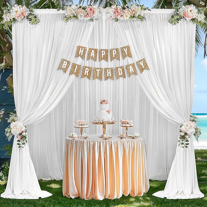 20ft x 10ft Cream White Backdrop Curtains, Wrinkle-Free Sheer Chiffon Fabric Photo Backdrop Drapes for Wedding Arch Party Ceremony Stage Photography Decorations
