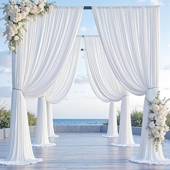 60x14ft White Backdrop Curtains for Wedding Party, 12 Panels 14 ft Long Back Drop Cloth, Wrinkle-Free Polyester Drapes for Birthday, Baby Shower, Stage Photography Background