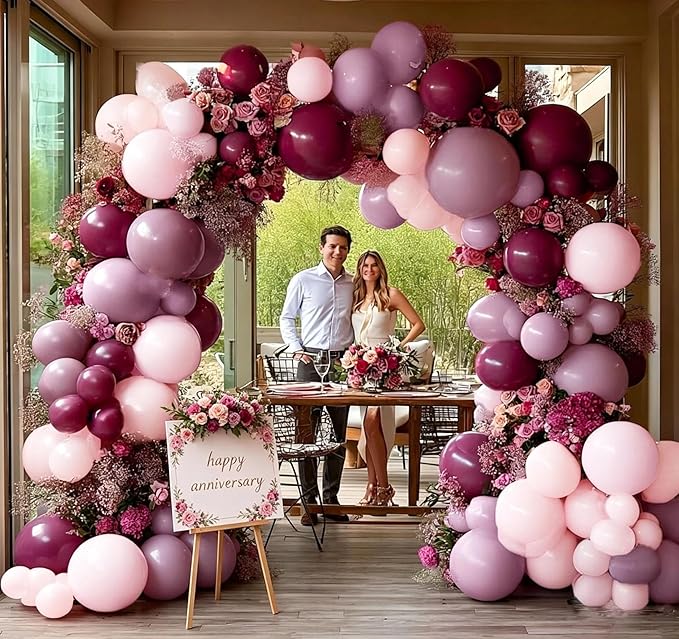 Dusty Purple Pink Balloon Arch Kit Double Stuffed Dark Purple Plum Pastel Pink Lavender Mauve Balloon Garland for Birthday Butterfly Baby Shower Anniversary Wedding Bridal Shower Party Decoration