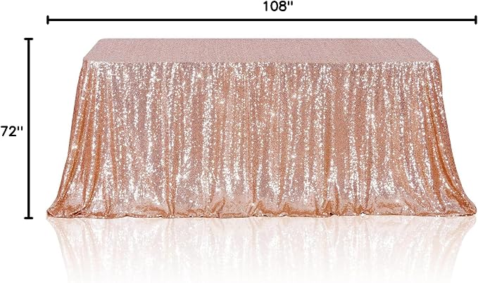 Poise3EHome Rose Gold Sequin Tablecloth 72×108 Inch Rectangle Sparkly Fabric Table Cloth for Birthday Wedding Party Christmas Holiday Baby Shower Decoration