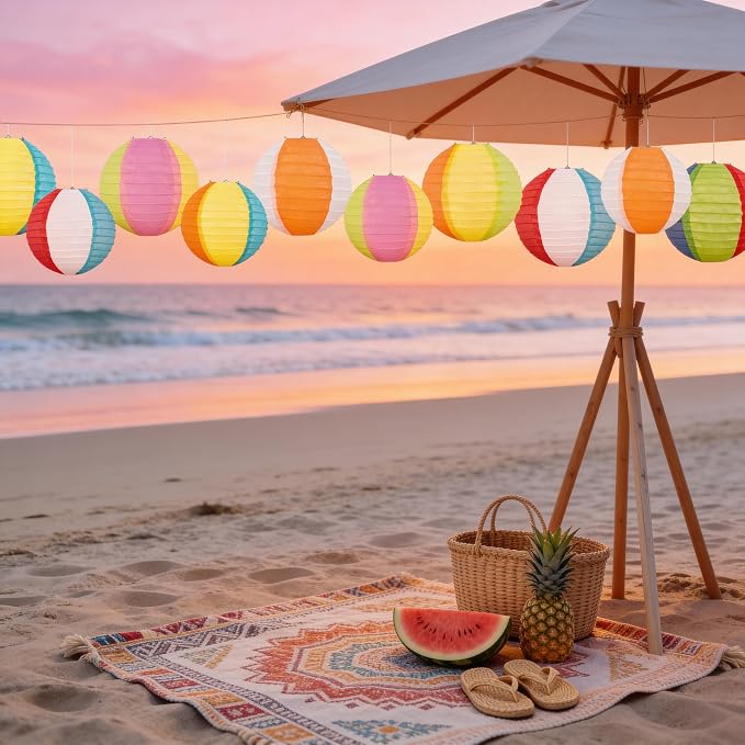 ‎Renbuzhu 60PCS Pool Party Decorations Beach Ball Paper Lanterns Bulk - Summer Luau Hawaiian Themed Hanging Decor for Home Birthday Outdoor Indoor