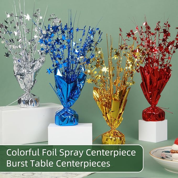 20 Pack Silver Foil Spray Centerpiece Star Table Decoration Metallic Burst Table Centerpieces for Birthday New Year Wedding Anniversary Graduation Party Supply (Silver)