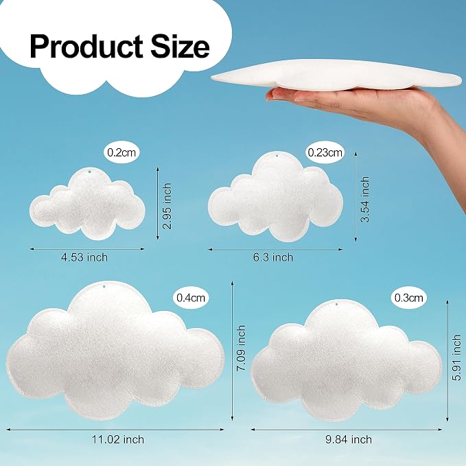 ayfjovs 10pcs 3D Cloud Decoration Hanging Cloud for Ceiling Decor, Felt 3D White Cloud Ornament for Art Stage Wedding Nursery Children Room Party Baby Shower Cloud Props