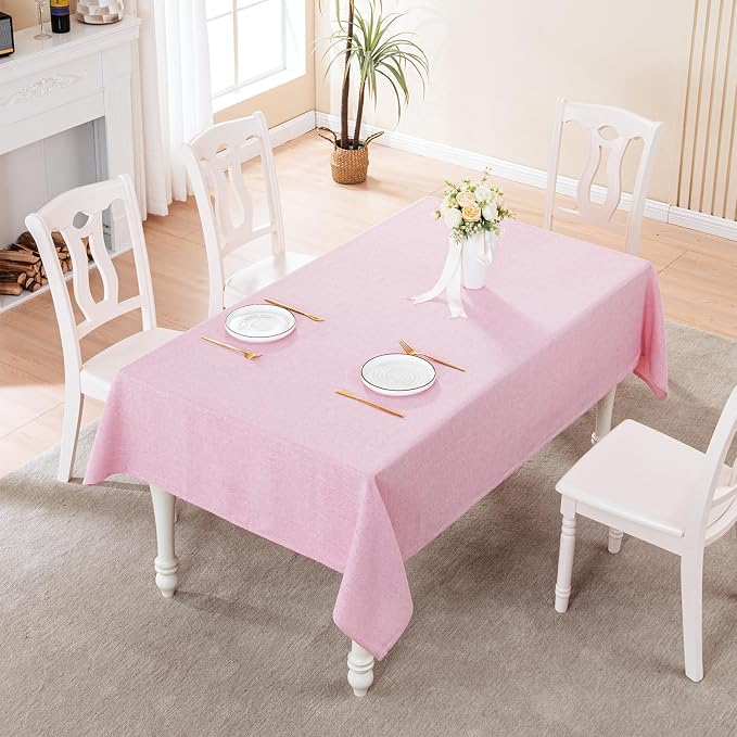 BALCONY & FALCON Rectangle Tablecloth Washable Wrinkle Resistant Water Proof Table Cloth Decorative Fabric Tablecloths for Valentines Day Dining Party Kitchen Wedding Outdoor Use (Light Pink, 57x118)