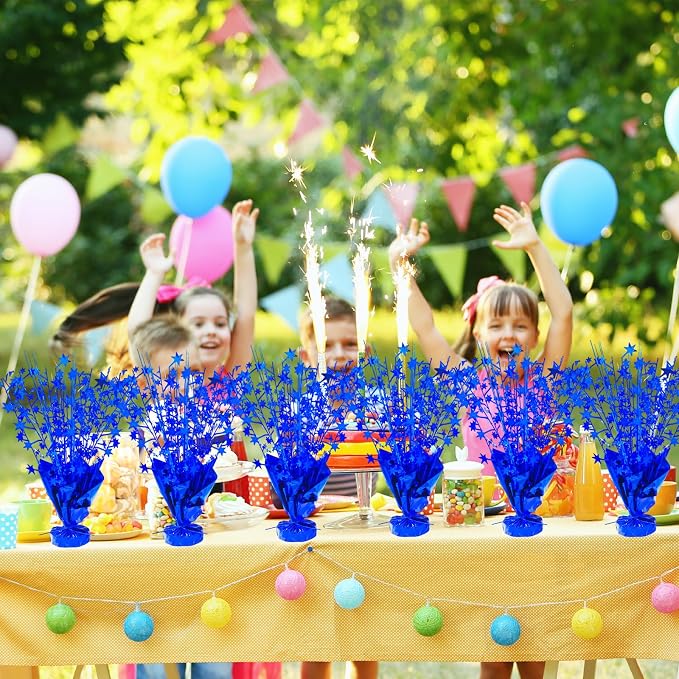 6 Pcs Metallic Foil Star Burst Table Centerpieces Patriotic Decoration for Wedding Birthday Graduation Veteran Day Memorial Day Holiday Party Supplies（Blue)