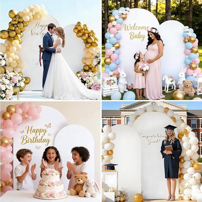 Arch Backdrop Stand and Cover Set of 2 Wedding Metal Arch Stand with Arch Cover White 7.2FT, 6FT for Wedding Party Bridal Baby Shower Birthday Ceremony Event Decor