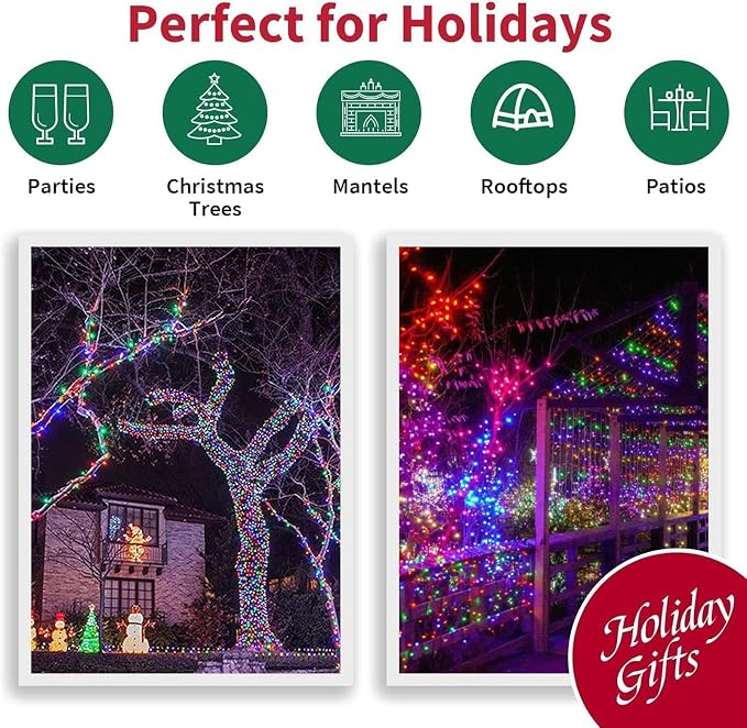 99ft Christmas Decorative Mini Lights, 300 LED Transparent Wire Fairy Starry String Light Plug in, 16Lighting Modes for Indoor Outdoor Xmas Tree Wedding Party Decoration (White and Multicolor)