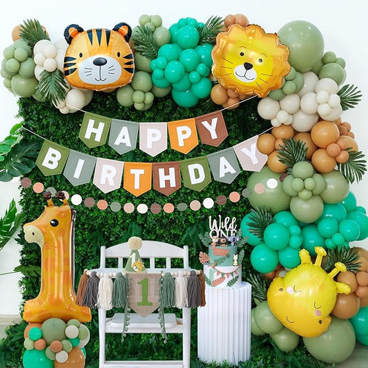 Wild One Birthday Decorations for Boys Balloons Arch Kit Jungle Theme 1st Party Banner First Safari Themes Zoo One Year Old Baby Boy