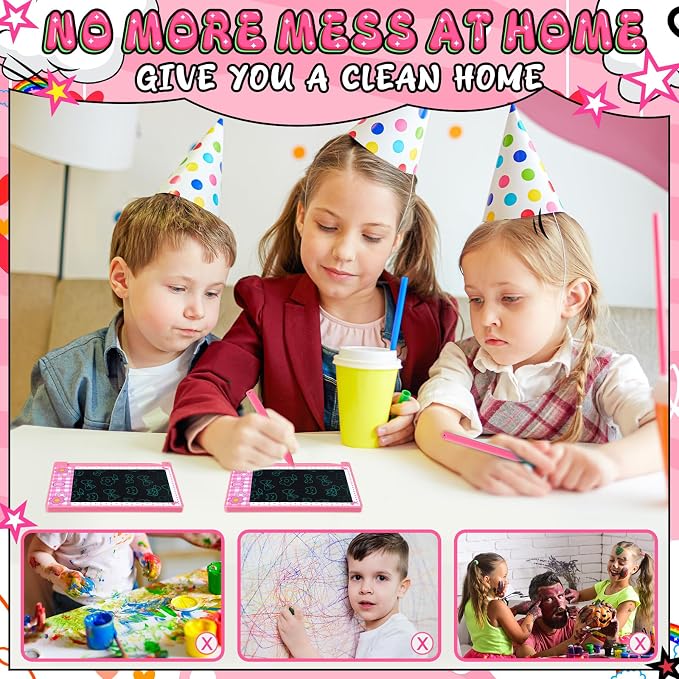 Nezyo 12 Pack Pink Bow LCD Writing Tablet for Kids Bulk 4.4 Inch Mini Doodle Board Drawing Tablet Colorful Erasable Electronic Drawing Pad Reusable Educational Learning Toys Birthday