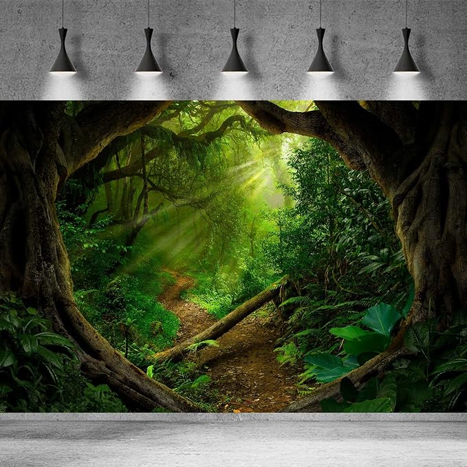 Jungle Photography Background Mysterious Spring Rainforest Sunlight Jungle Forest Backdrop Camping Theme Party Background Outdoorsy Natural Scenery Kids Adult Wedding Studio Backdrop 6x4ft