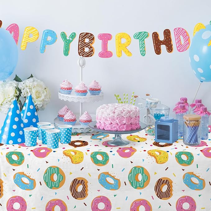 Donut Party Supplies Kit for 24 - Sweet 1st Birthday, Two Sweet and Donut Grow Up Birthday Themes | Includes Plates, Napkins, Cups, Tablecloth & Banner for Donut Party Decorations & Favors
