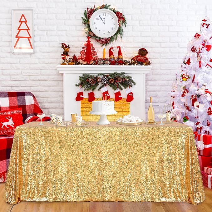 MoKoHouse Gold Tablecloth Rectangle 60" x 102" Glitter Table Cloth Sequin Fabric for Halloween Party Wedding Ceremony Cake Dessert Table Decorations