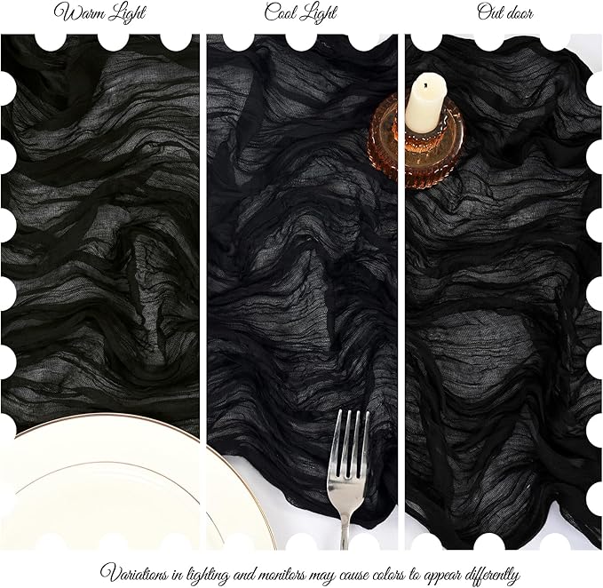 25 Pack Black Cheesecloth Table Runner 17 x 108 Inch Fall Thanksgiving Boho Rustic Farmhouse Gauze Cheese Cloth Runner for Wedding Party Baby Shower Home Decor Holiday Decorations