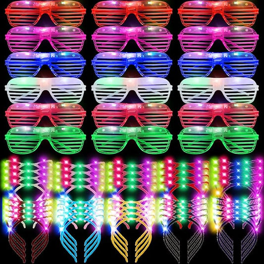 88 Pieces Light Up Party Favors Including 48 Glow Glasses LED Flashing Shutter Shades Glasses with 40 LED Cat Ear Headband Light up Headband for Carnival Glow in The Dark Neon Party Accessories