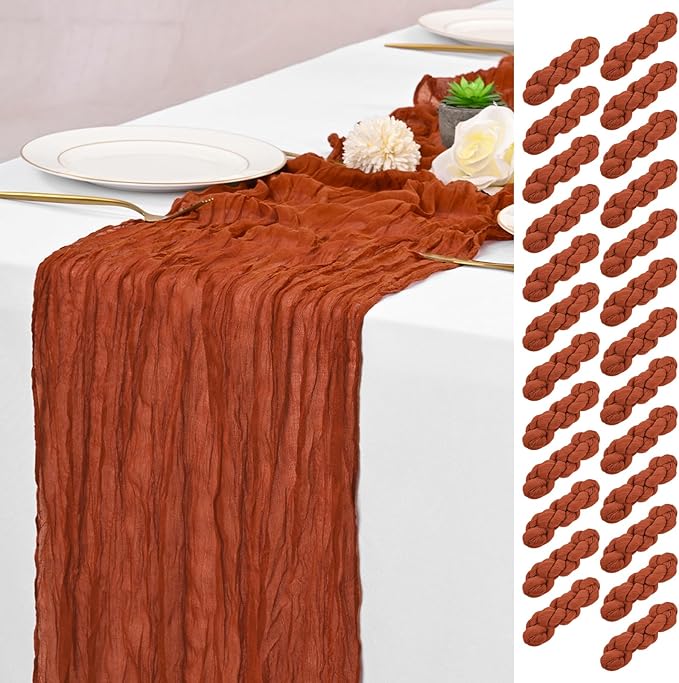 25 Pack Terracotta Fall Table Runner 17 x 108inch Cheesecloth Table Runner Boho Gauze Table Runners Rustic Sheer Fabric Cheese Cloth Table Runners for Wedding Party Bridal Shower Farmhouse Home Decor