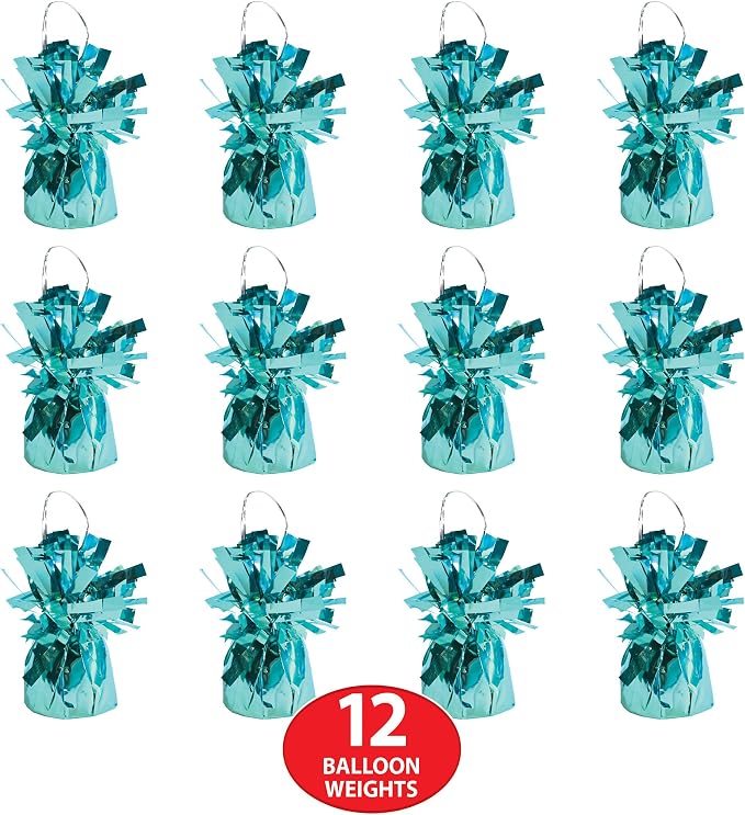 Beistle 50804 12-Piece LB Metallic Wrapped Balloon Weights, Light Blue