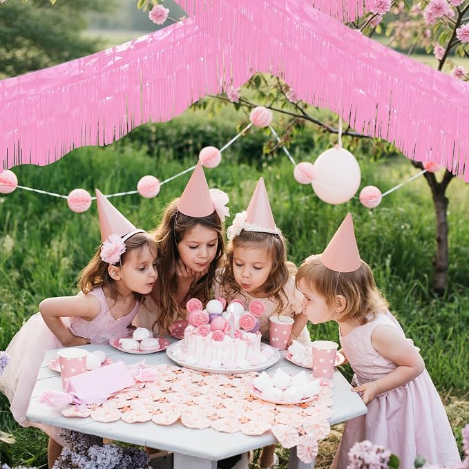 LOLStar Macaron Pink Foil Fringe Tinsel Garland Streamers Banner, 6 Pack | 60Ft Tinsel Streamers, Macaron Pink Tinsel Fringe Banners for Wedding, Gender Reveal, Bachelorette, Birthday Party Decor