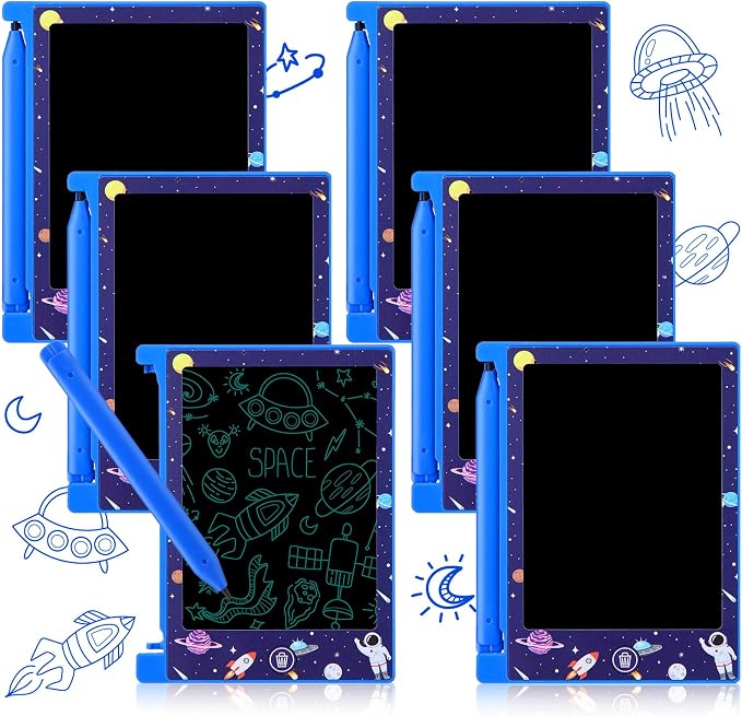 Nezyo 6 Pcs Space Party Christmas Favors Mini LCD Writing Tablet for Kids 4.6 Inch Doodle Board Drawing Tablet Erasable Reusable Electronic Drawing Pads for Party Birthday Supplies(Space Theme)