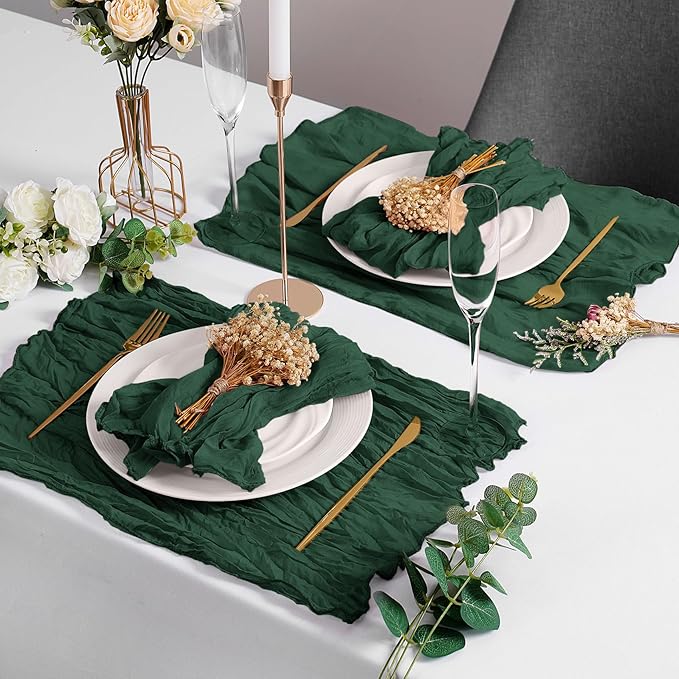 LZY 60 Pack Gauze Cheesecloth Napkins 20x20 Inch Dinner Cloth Napkins, Soft Boho Table Napkins Rustic Wrinkled Cheese Cloth Napkins Bulk for Wedding Party Baby Shower Event Decor (Emerald Green)