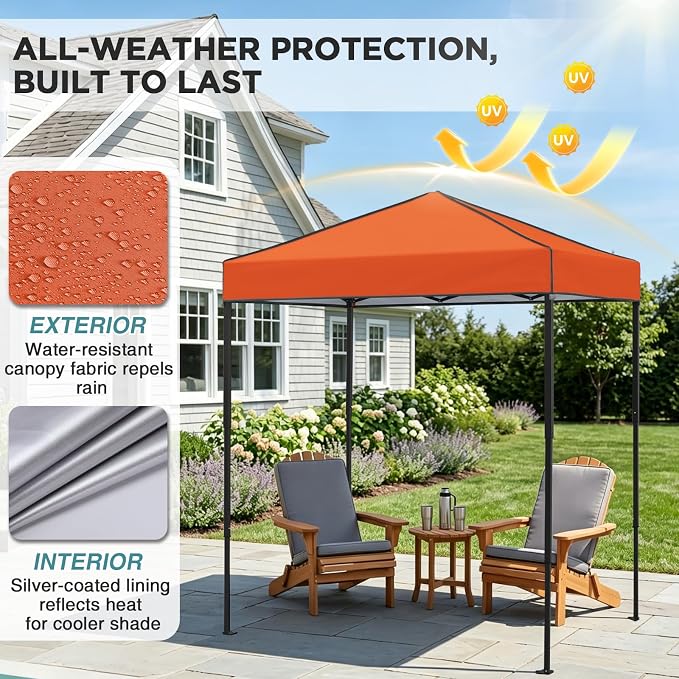 EAGLE PEAK 6x4 Instant Pop Up Canopy Tent, Straight Leg Sun Shelter, Portable Canopy with Carry Bag for Camping, Beach & Sports, Orange