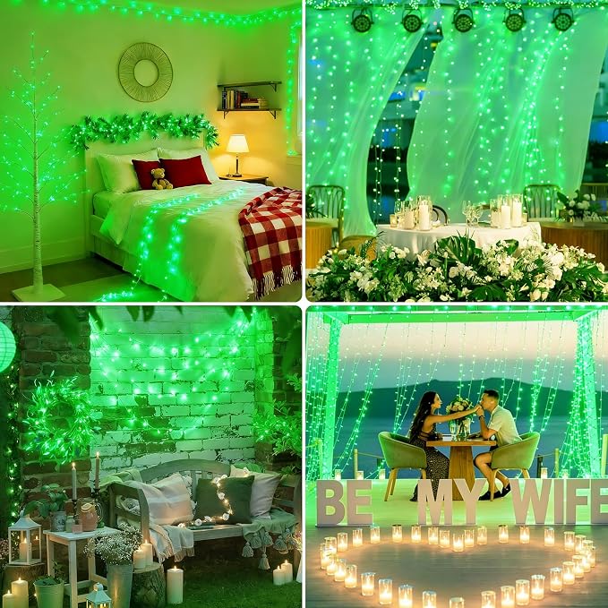 Connectable 2Pack String Lights Indoor, 66FT 200LED String Lights, 13Modes Twinkle Fairy Lights Plug in Outdoor Waterproof, Green Clear Wire Light for Christmas Tree, Wedding Yard, Party Decor