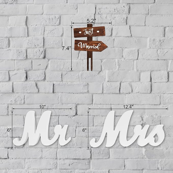 Rustic Just Married Wedding Banner & Mr Mrs Table Sign & Cake Topper in Wood Country Chic Wedding Decorations