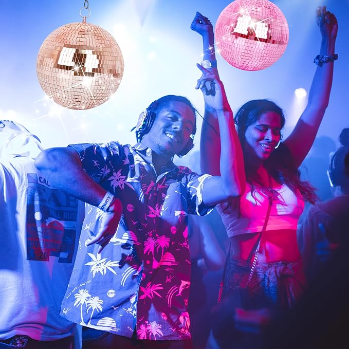 Mirror Ball, MUZTOP 10 Inch Disco Ball with Hanging Ring, Light Mirror Ball for Disco Parties DJ Stage Wedding Christmas Home Decor, Rose Gold